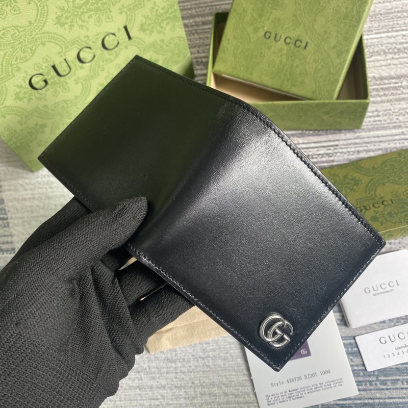 Gucci Fake 428726 China Black Leather GG Marmont Large Bi-Fold Wallet